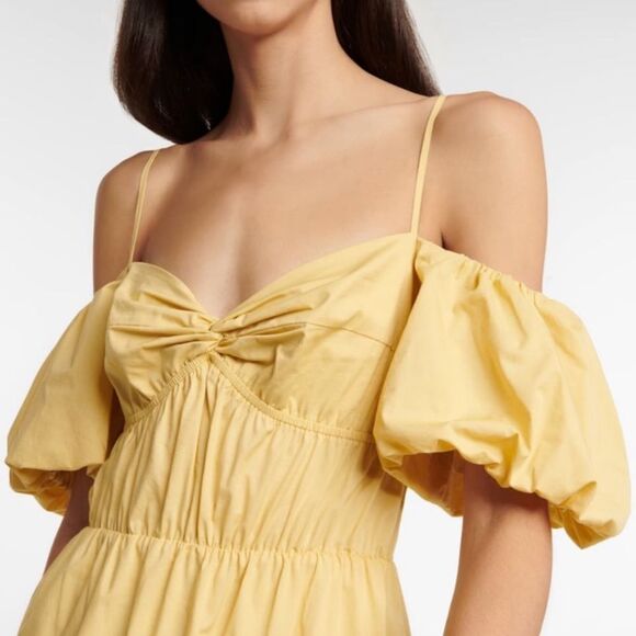 Vince Draped Midi Yellow Dress Cold-Shoulder Tiered Size 0 - Picture 6 of 16